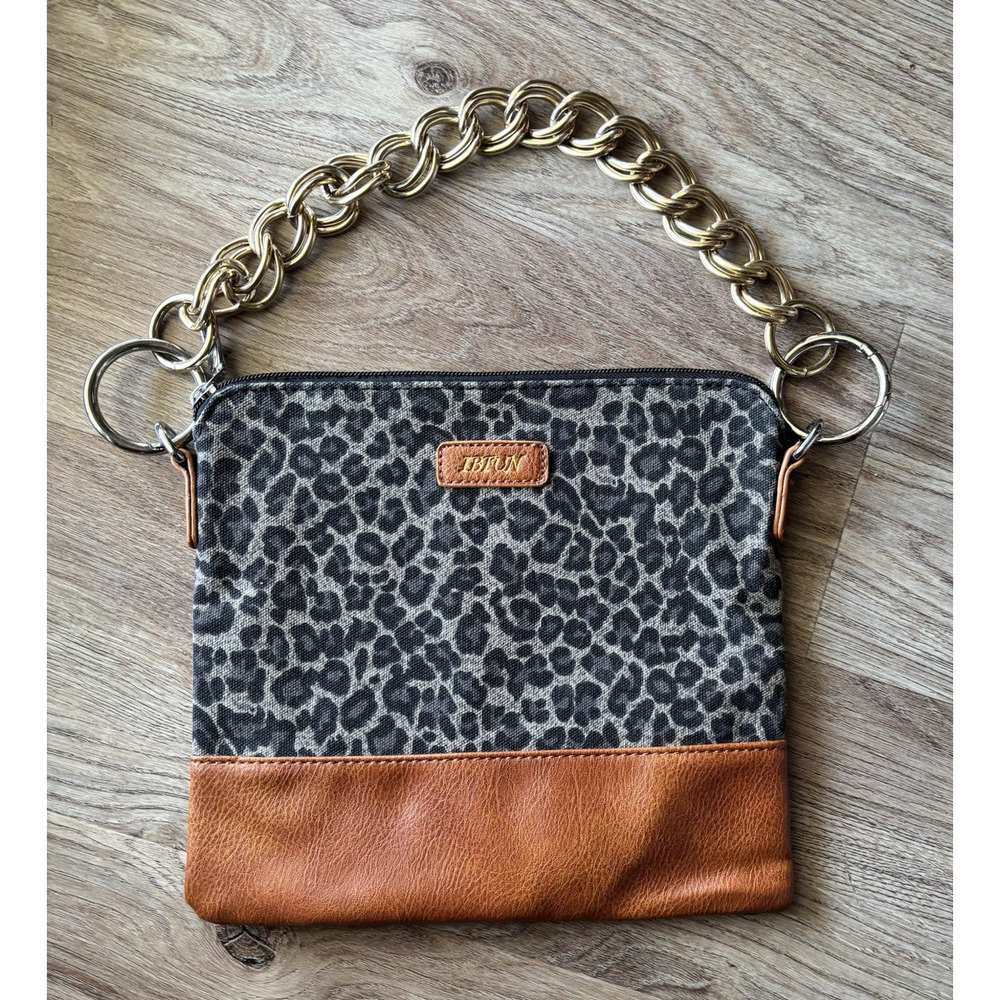 IBFUN Leopard Print Purse Top Handle Gold Chain Strap Animal Print Small Handbag